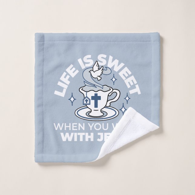 Faithful Living Art – Teacup with Cross and Dove  Bath Towel Set (Wash Cloth)