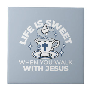 Faithful Living Art – Teacup with Cross and Dove Ceramic Tile