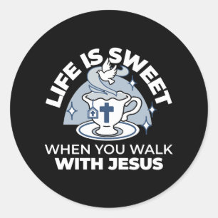 Faithful Living Art – Teacup with Cross and Dove  Classic Round Sticker