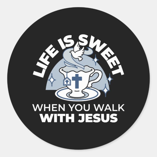 Faithful Living Art – Teacup with Cross and Dove  Classic Round Sticker (Front)