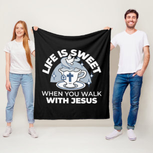 Faithful Living Art – Teacup with Cross and Dove  Fleece Blanket