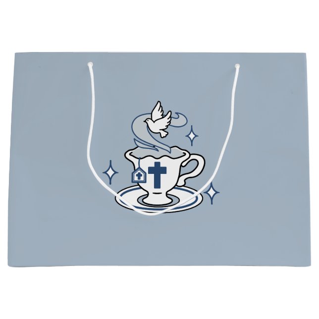 Faithful Living Art – Teacup with Cross and Dove  Large Gift Bag (Front)