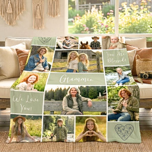 Faithful Roots 12 Photo Grammie Willow Sage Fleece Blanket