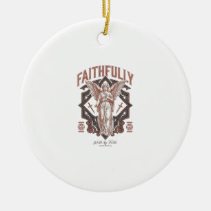 Faithfully Angel Vintage Engraving Christian T-Shi Ceramic Ornament