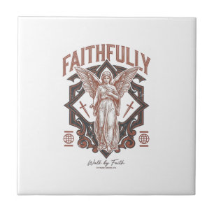 Faithfully Angel Vintage Engraving Christian T-Shi Ceramic Tile