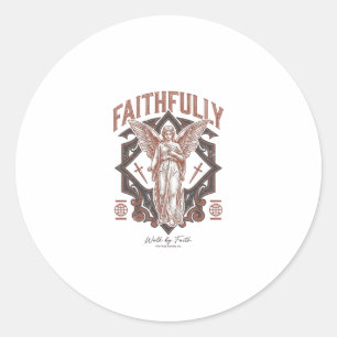 Faithfully Angel Vintage Engraving Christian T-Shi Classic Round Sticker