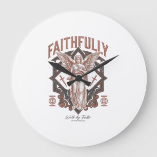 Faithfully Angel Vintage Engraving Christian T-Shi Large Clock