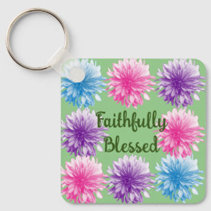Faithfully Blessed Floral Custom Keychain