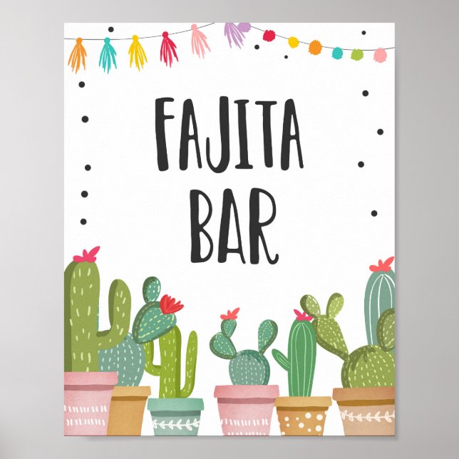Fajita Bar Fiesta Food Cactus Table Sign (Front)