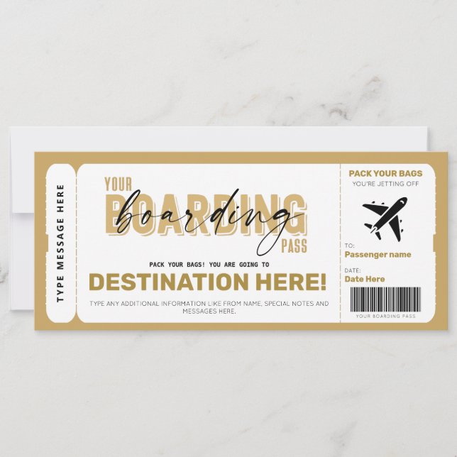 Fake Aeroplane Gift Ticket Boarding Pass Voucher Invitation (Front)