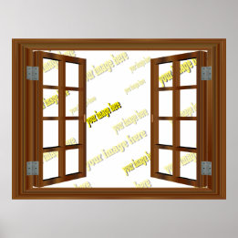 Fake Cherry Redwood Frame Faux Window View Poster