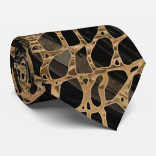 Fake Crocodile Black Liquid Marble and gold Tie