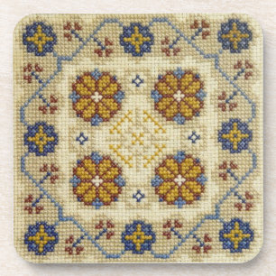 Fake cross stitch embroidered coaster