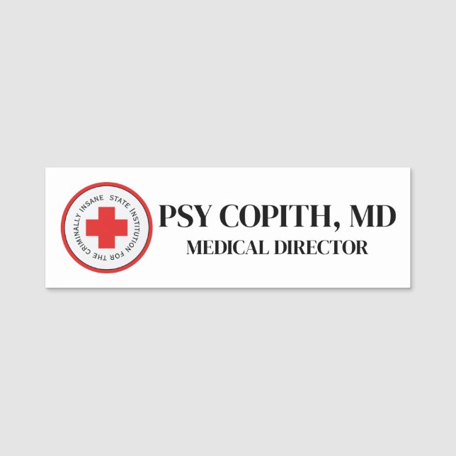 Fake Doctor Name Tag Halloween Insane Asylum (Front)