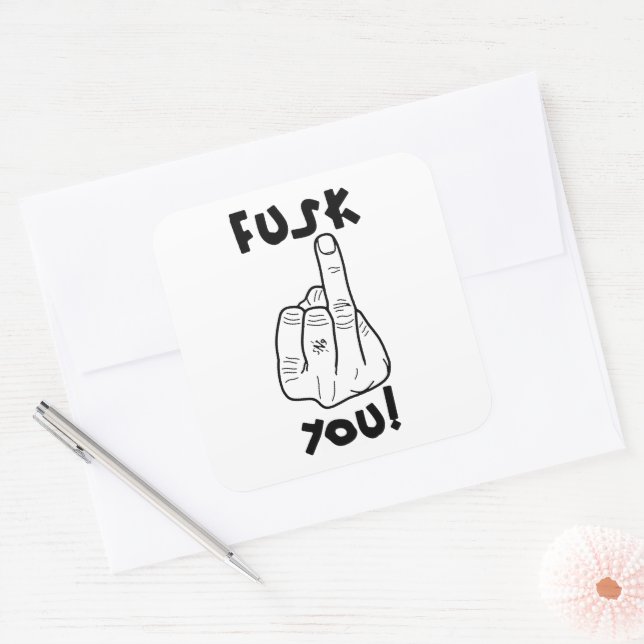 Fake f-bomb & fake middle finger joke square sticker (Envelope)