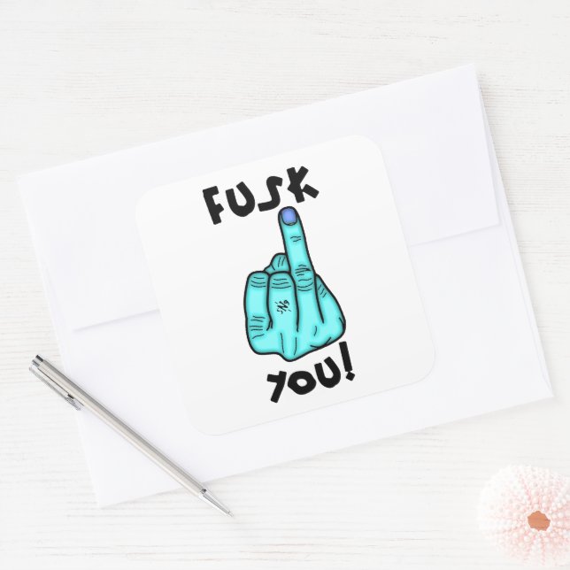 Fake f-bomb & fake middle finger joke v2.2 square sticker (Envelope)