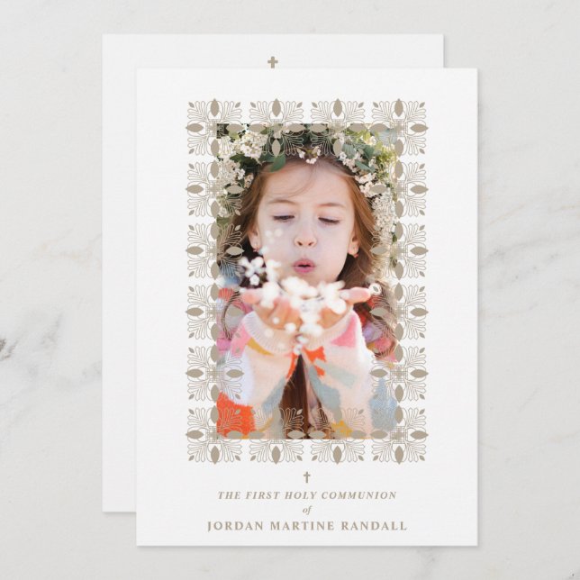 Fake Gold Effect Fancy Ornament Lace Effect Modern Invitation (Front/Back)