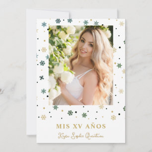Fake Golden Snowflake Photo Quinceañera Spanish Invitation