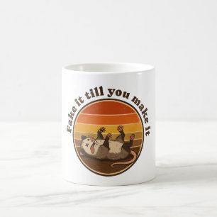 Fake It Till You Make It Retro Possum Playing Dead Coffee Mug