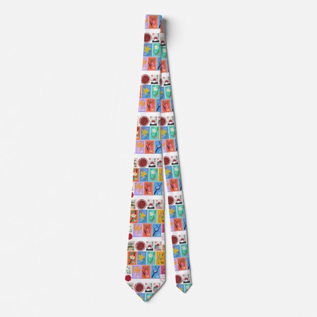 Fake Masterpiece Random Stamps Collage Collection Tie (Front)