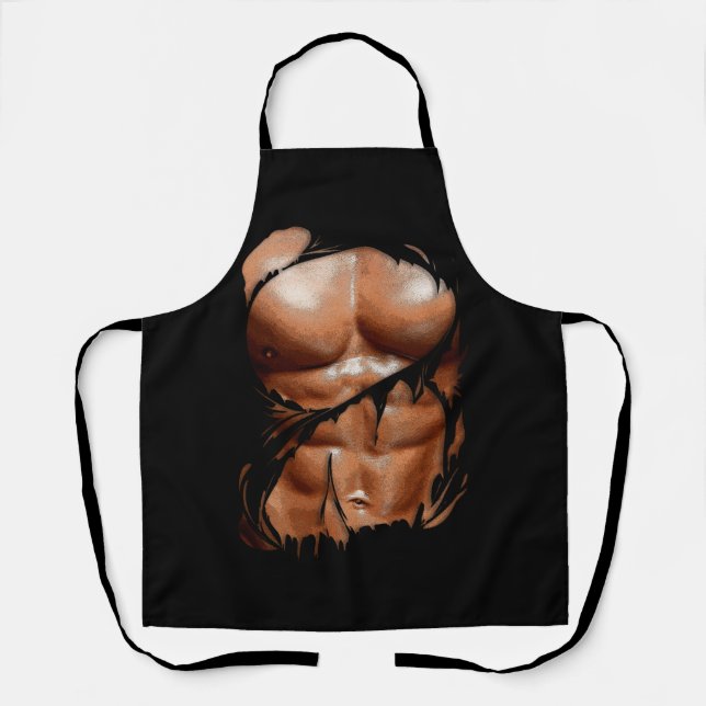 Fake Muscle Under Clothes Six Pack Ripped Abs Blac Apron (Front)
