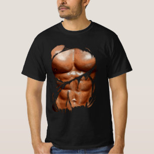 Fake Muscle Under Clothes Six Pack Ripped Abs Blac T-Shirt