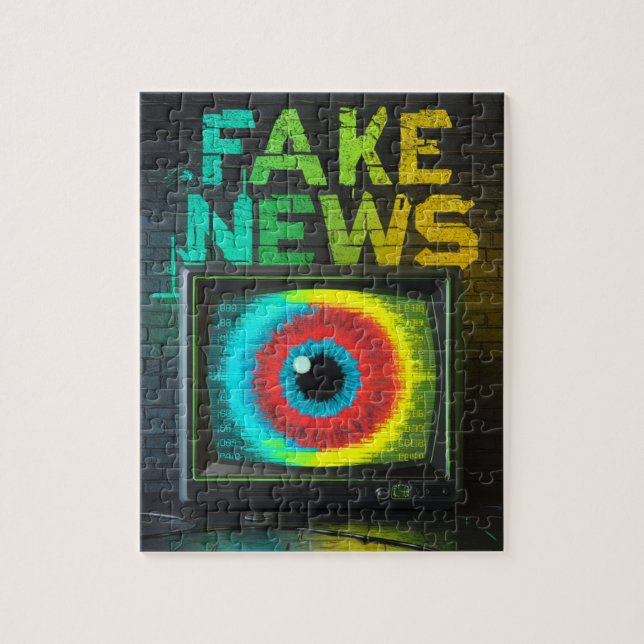 Fake News Retro TV Eyeball Glitch Jigsaw Puzzle (Vertical)