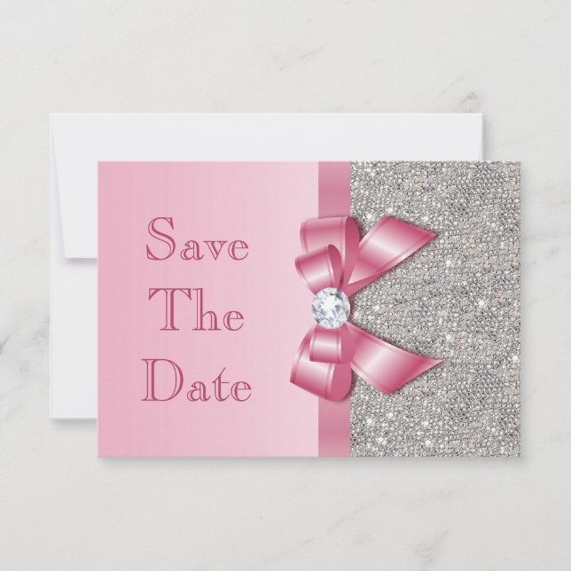 Fake Pink Bow Diamonds Save The Date Baby Shower (Front)
