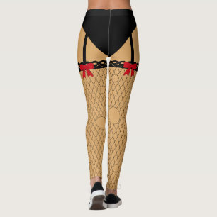 Fake Torn Fishnet Stockings Suspenders Halloween Leggings