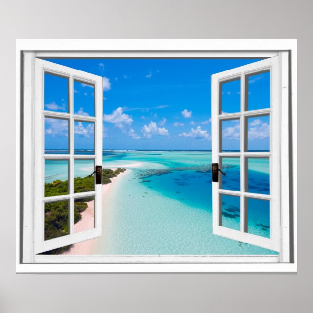 Fake Window Blue Sky Tranquil Sea View  Poster (Front)
