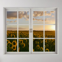 Fake Window Floral Sunflower Sunset  landscape