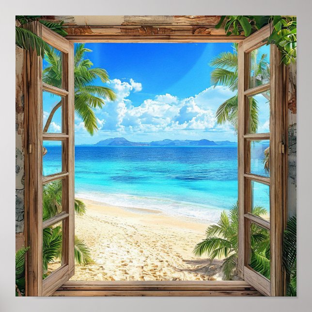 Fake window landscape Illusion Window Wall Art (Front)