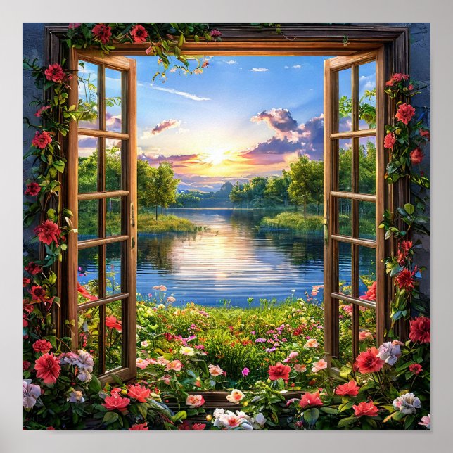 Fake Window Landscape Window Illusion Nature View Poster (Front)