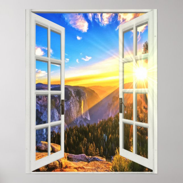 Fake Window Mountain Sunrise Poster (Front)