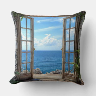 Fake window seascape Beach Scenery Home Décor 🌊🪟 Cushion