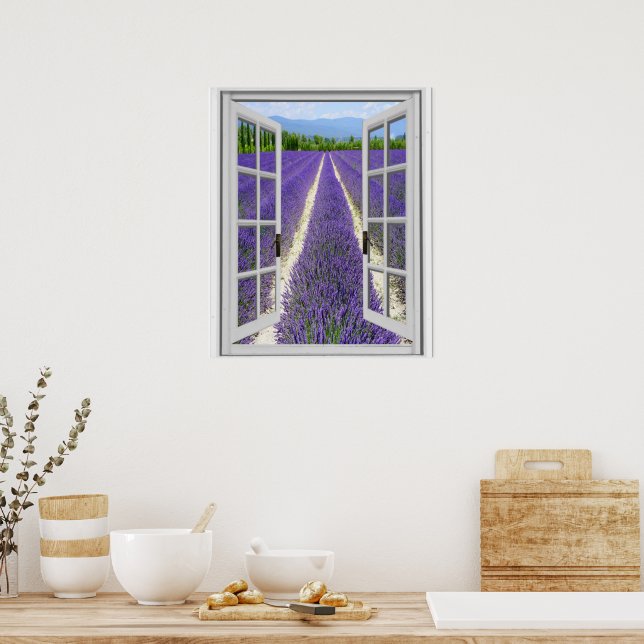  Fake Window View Lavender Field  Poster (Kitchen)