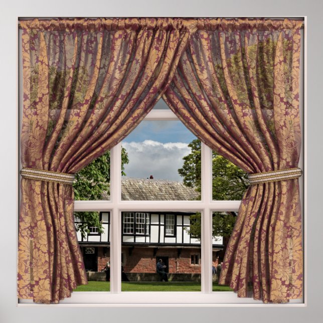 Fake Window View of English Cottages Poster (Front)