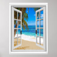 Fake Window View Tranquil Beach Ocean