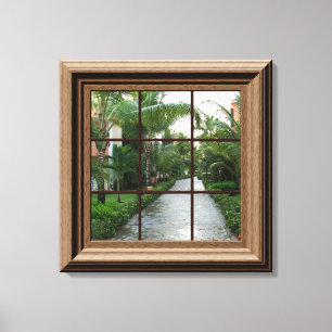 Fake Window View Tropical Walkway Peaceful Scene Canvas Print