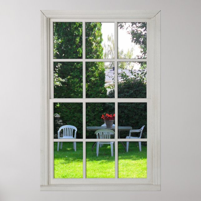 Fake Window - White Wood  - Backyard View  Poster (Front)