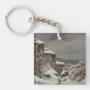 Falaises au Bord de la Mer sous la Neige - Courbet Key Ring