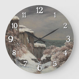 Falaises au Bord de la Mer sous la Neige - Courbet Large Clock