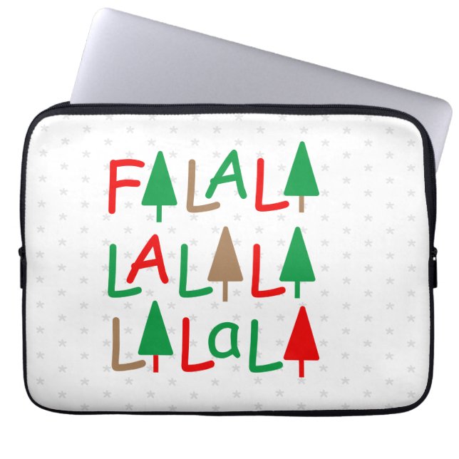 FaLaLa... Christmas Trees Green Red Snowflakes Laptop Sleeve (Front)