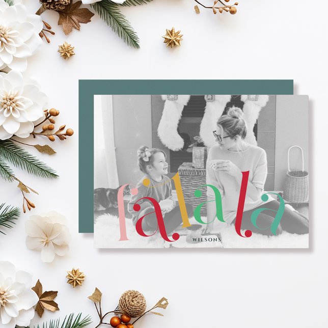 Falala Colourful Typography 2 Photo Christmas Holiday Card (Creator Uploaded)