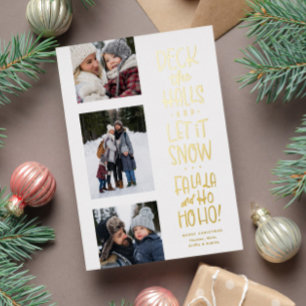Falala Hohoho cute fun three photo Christmas Foil Holiday Card