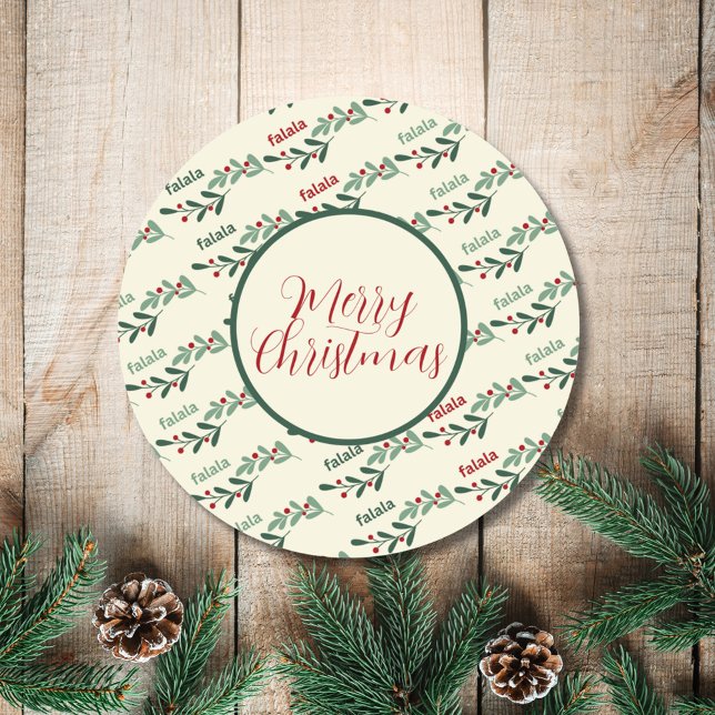 Falala Holly Pattern Cream Christmas Classic Round Sticker (Creator Uploaded)