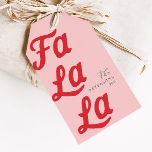 Falala Modern Retro Pink & Red Plaid Christmas  Gift Tags