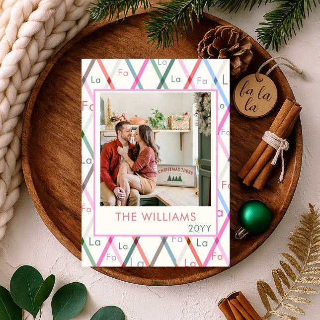 Falala Pastel Chequered Pattern Christmas Photo Holiday Card (Creator Uploaded)