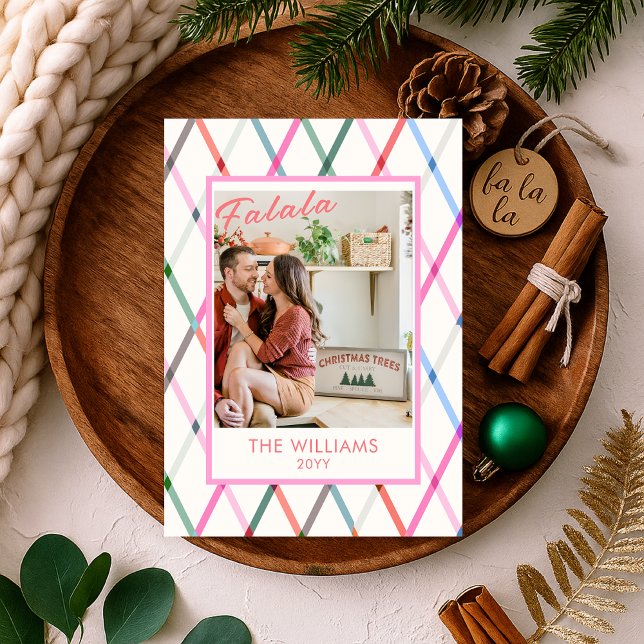 Falala Pastel Chequered Pattern Christmas Photo Holiday Card (Creator Uploaded)