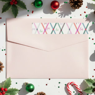 Falala Pastel Colours Chequered Pattern Christmas Wrap Around Label